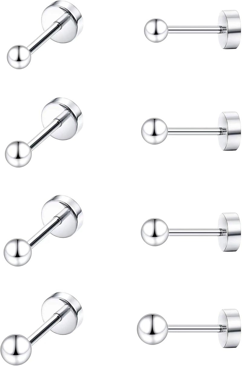 MJust Titanium Earrings Set for Sensitive Ears 20 Gauge Pure Titanium Cartilage Earring Ball Cubic Zirconia G23 Hypoallergenic Flat Back Earrings Studs - Image 1